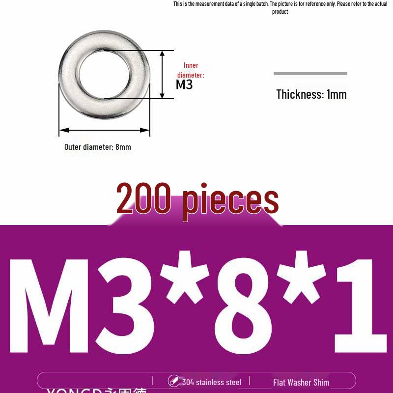 304 Stainless Steel Thickened Flat Washer / Ultra-thin Metal Gasket, Sizes M1.6-M10
