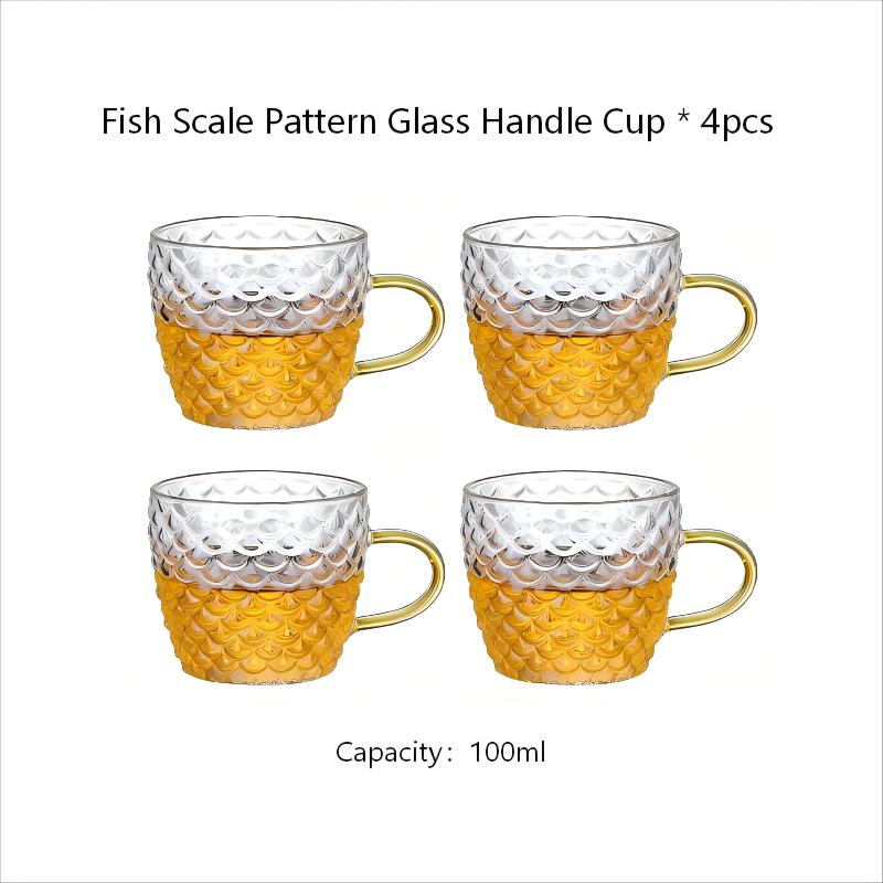 Hey LiLac 100ml Fish Scale Pattern Lead-free Borosilicate Heat-Resistant Glass Handle Cup