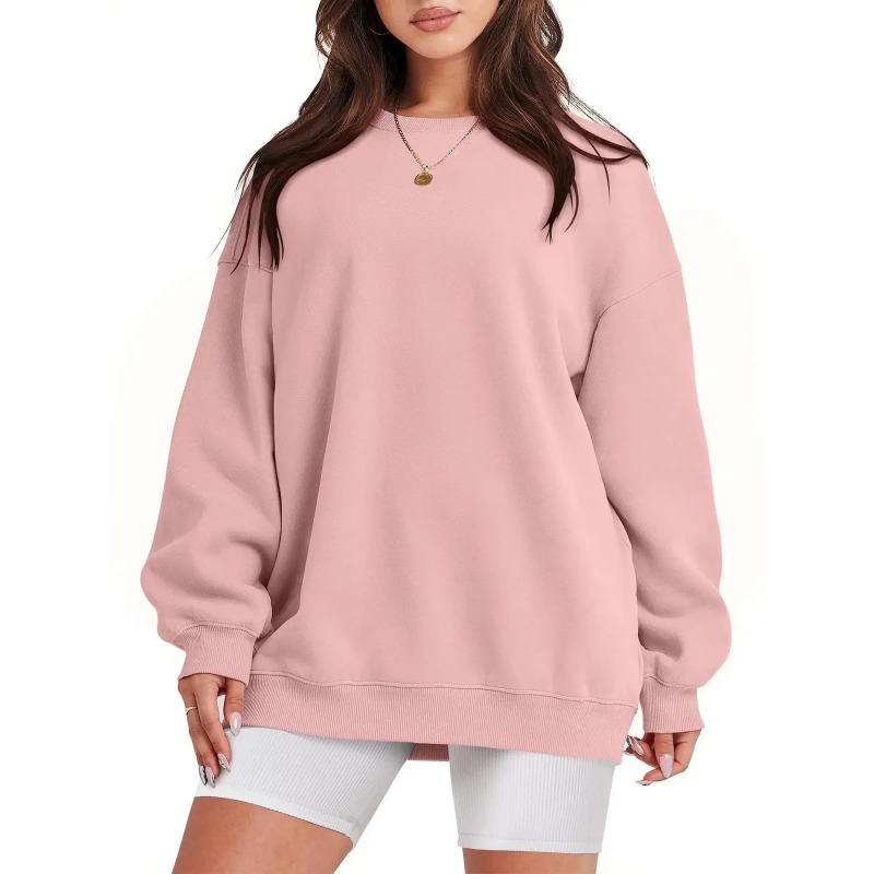 Women's Loose-Fit Sweatshirt Crew Neck Fleece-Lined Long Sleeve Top Solid Color Round Neck For Autumn Winter 2025