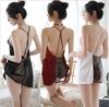 New European and American Sexy Backless Lingerie, Women's Deep V Silk Suspender Lace Nightdress