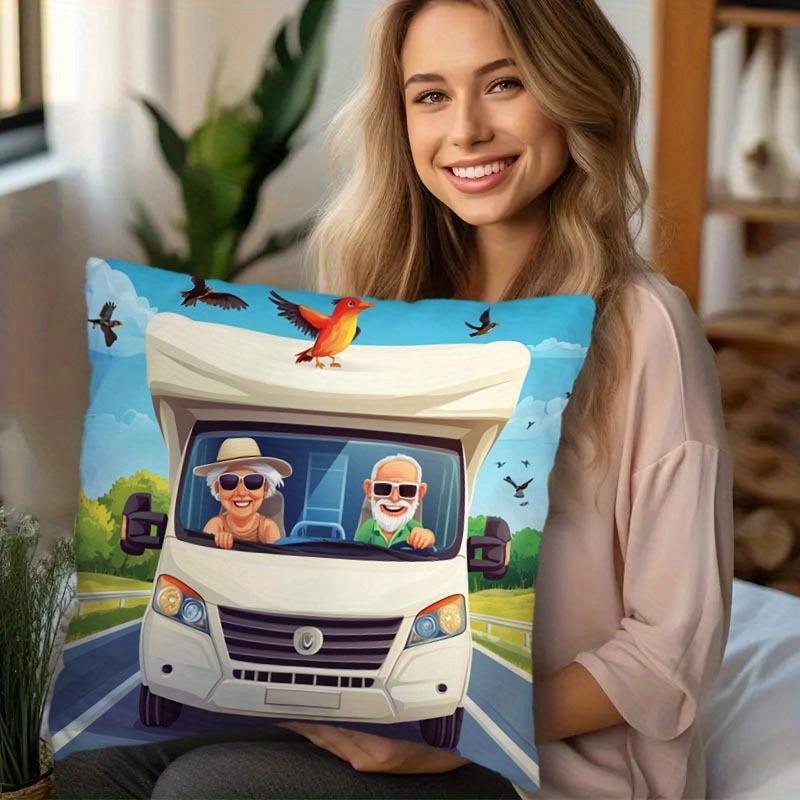 Vikama Campervan Travel Decorative Cushion Covers - Retro Adventure Style Design With Campervan Motifs