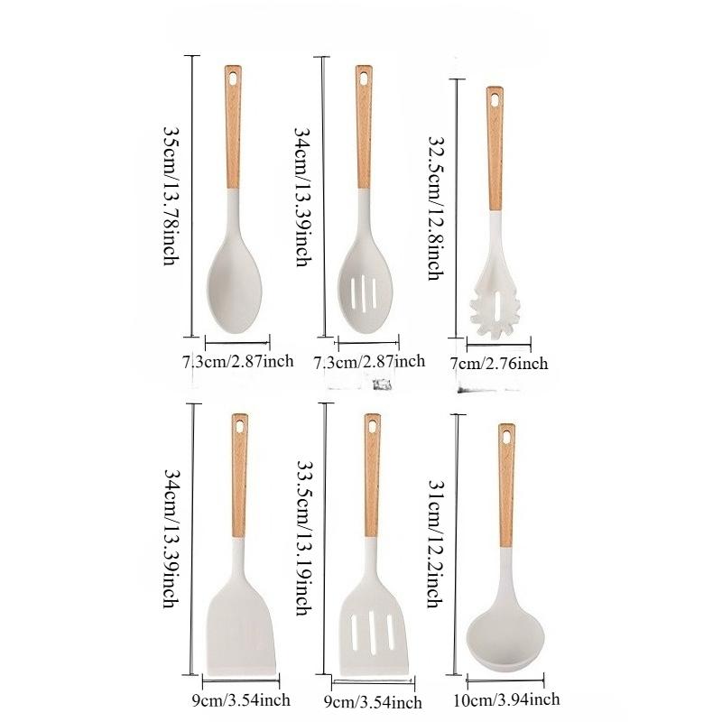 Wooden Handle Silicone Spatula Kitchenware Set High Temperature Resistant Household Non-stick Cooking Spatula Spoon Spatula.