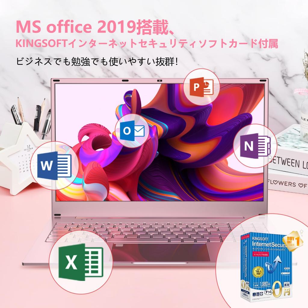 Laptop with MS Office MicroSD Card Mini Windows 11 Slim PC with Japanese Perfect for Work or Study Memory 512GB SSD Fast Rose 14-inch Office, 2019,