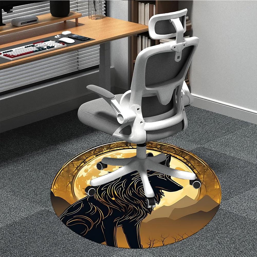 1pc Moon Wolf Office Round Area Rug, Under Office Chairs Bedroom Living Room Home Decor, Room Deco