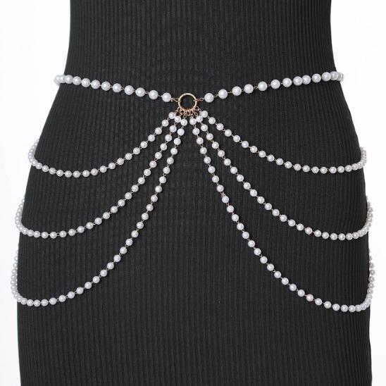 Waiting Chain Thickness Different Pearl Chain Connected Multi-layer Fringed Side Pendulum Chain Waist Chain Waist Jewelry