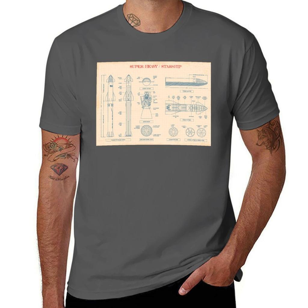 SPACEX Super Heavy Starship (Old Paper Grid) TShirt Trendy Pattern TShirt for Unisex