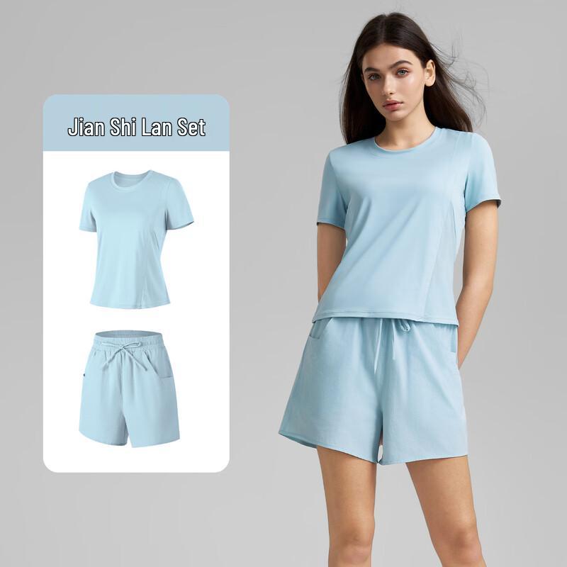 Women s Fake Two-Piece Sports Set with Yoga T-shirt & Anti-Exposure Pants M