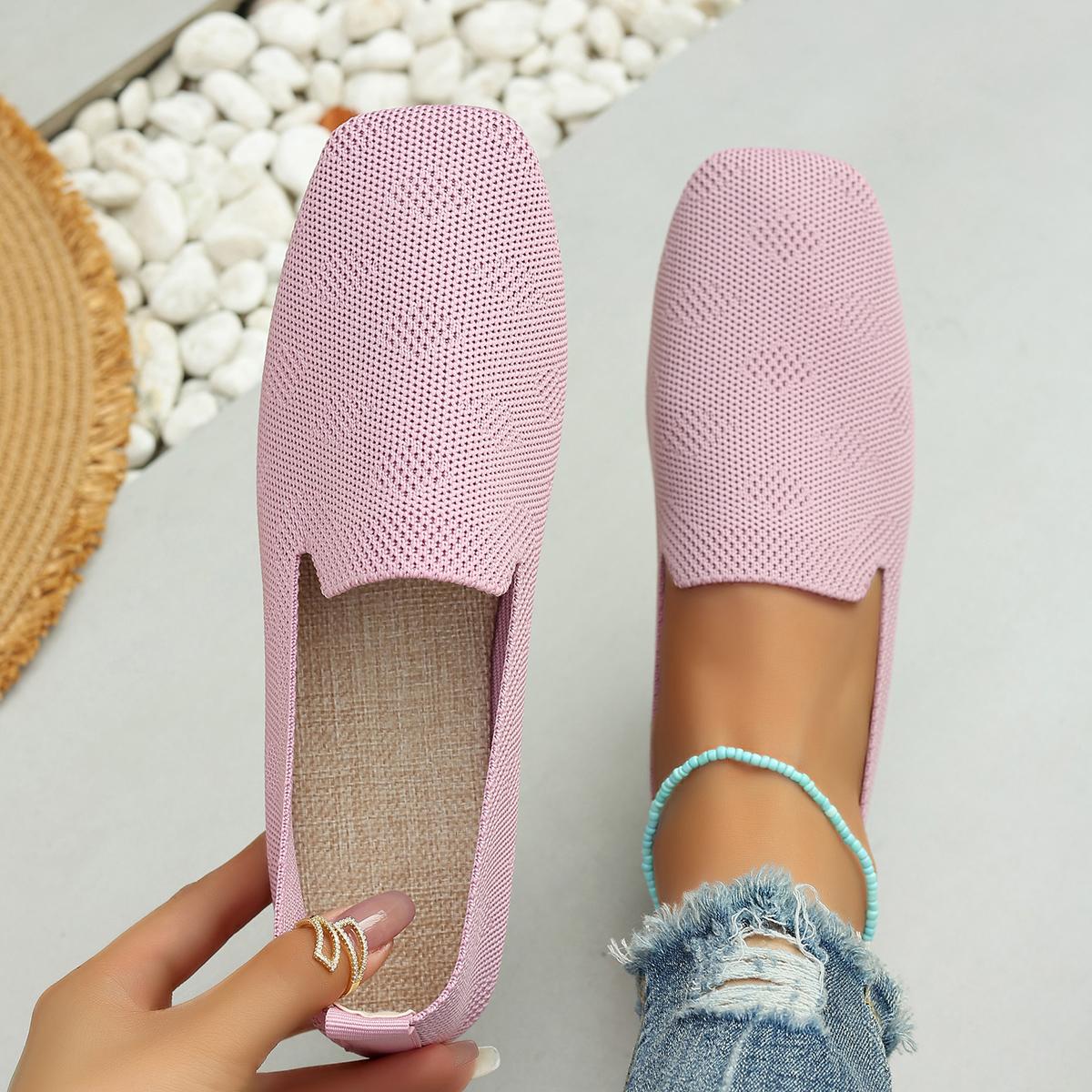 

Модные женские туфли на плоской подошве с эластичной мягкой подошвой, трикотажные туфли на плоской подошве, женские весенние повседневные мокасины с неглубоким воротом, модные уличные кроссовки для женщин 42 розовый