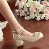 Fashion Satin Bow Thick Heel Mary Jane Shoes Fairy Fairy Style Small Man Tall Light Mouth Single Shoes High Heel Women's Shoes