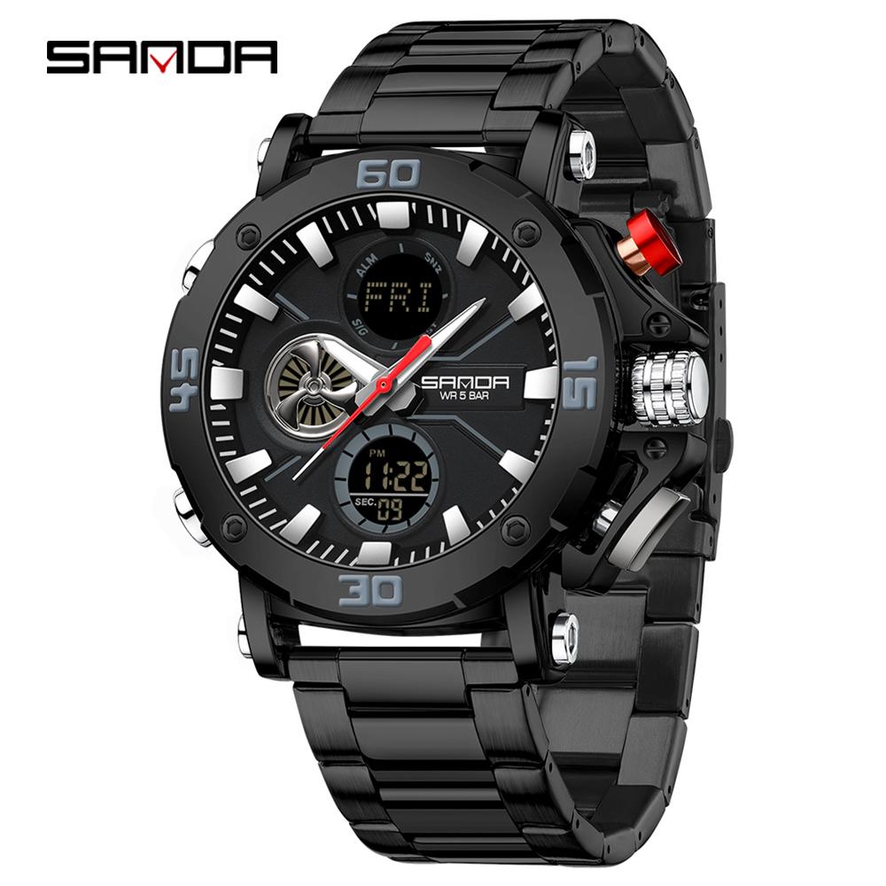 SANDA Luxury Men's  Watch Military Sports Waterproof Night Light Stopwatch LED Electronic Digital Men's Watch