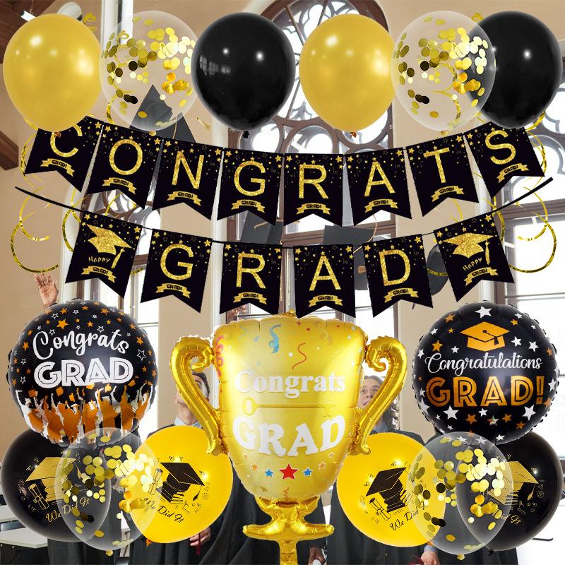 Graduation Season Party Decoration Celebration La Flag Doctor Hat Certificate Spiral Charm Balloon Set Graduation Ceremony Arrangement