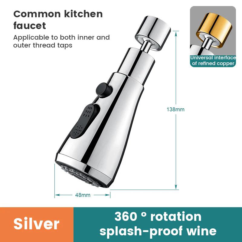 

3 в 1 кухонный выдвижной смеситель-распылитель, насадка-распылитель из АБС-пластика, прочная водосберегающая распылительная головка для душа, замена крана для раковины для ванной комнаты серебряный