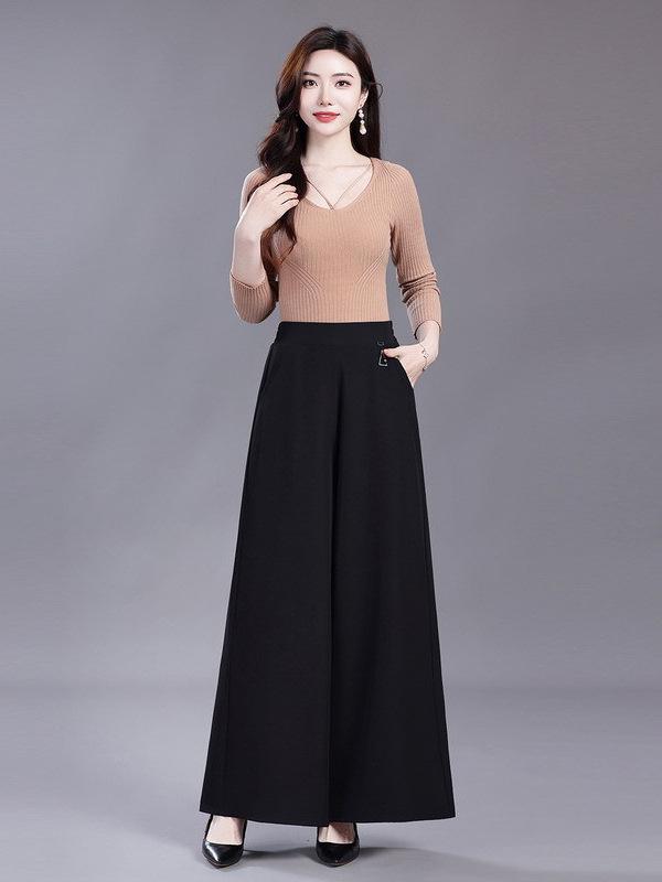 Women's Black High-Waisted Wide-Leg Skirt Pants – Summer 2026, Plus Size, Slimming, Loose, Casual.