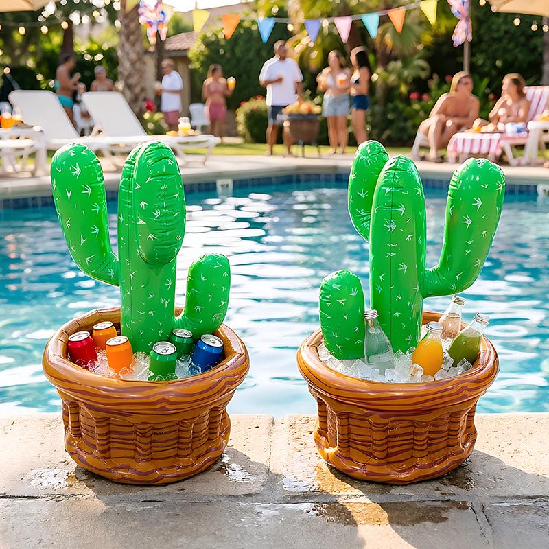 Inflatable Cactus Beer Barrel Floating Ice Bucket for Pool Parties
