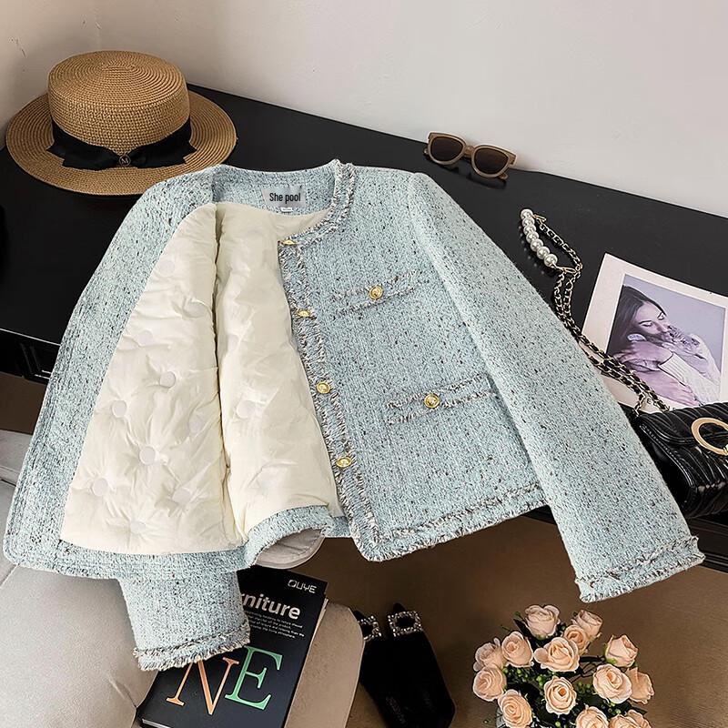 Damen Daunenjacke im französischen Stil mit Wollmischung