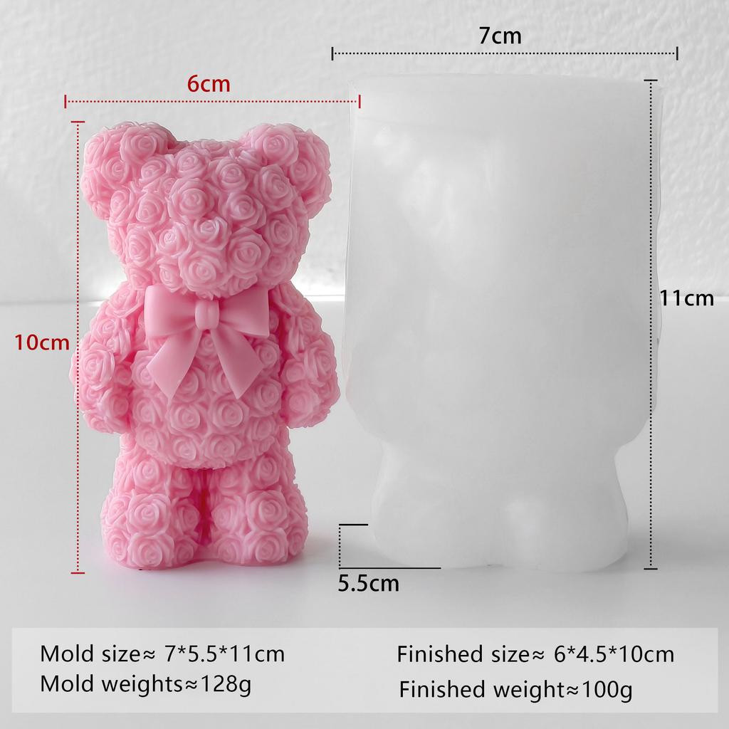 Rose Bear Silicone Mold Valentine Candle Wax Mold DIY Aromatherapy Plaster Diffuser Stone Craft Gift