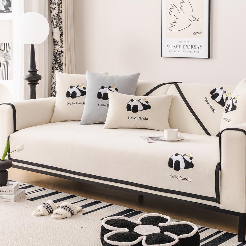 Exquisite Embroidery Sofa Cover Easy Install and Removable Full Coverage Chenille Sofa Seater Cushion Towel
