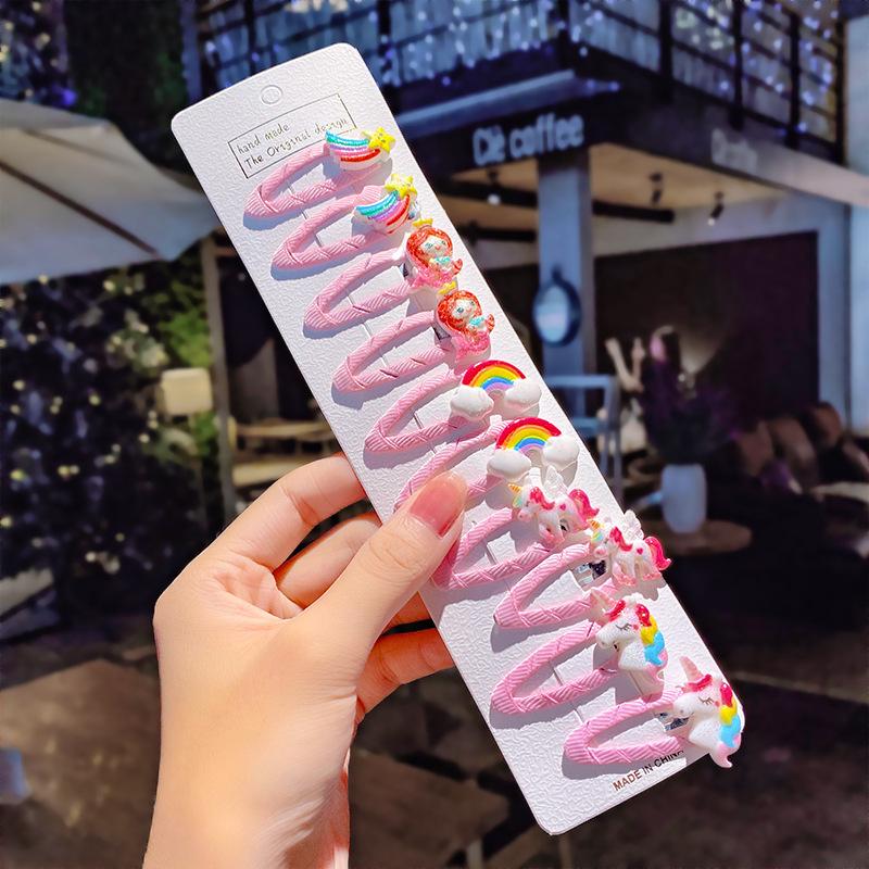 

10pcs/set Girls Cute Cartoon Unicorn Rainbow Flower Hair Clips Kids Sweet Hair Decorate Bangs Hairpin Barrettes Hair Accessories