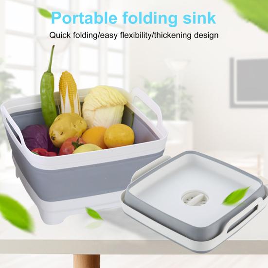 Skládací umyvadlo na nádobí se zátkou na odtok, přenosné umyvadlo, vana na nádobí, skládací dřezová vana, kuchyňský úložný tác, venkovní úložný kbelík