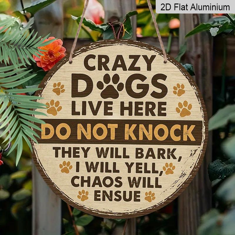 2D Printed Metal Sign In a Vintage Round Shape - Crazy Dog House, Suitable for Both Indoor And Outdoor Use, a Practical Home Decor Metal Sign - Retro