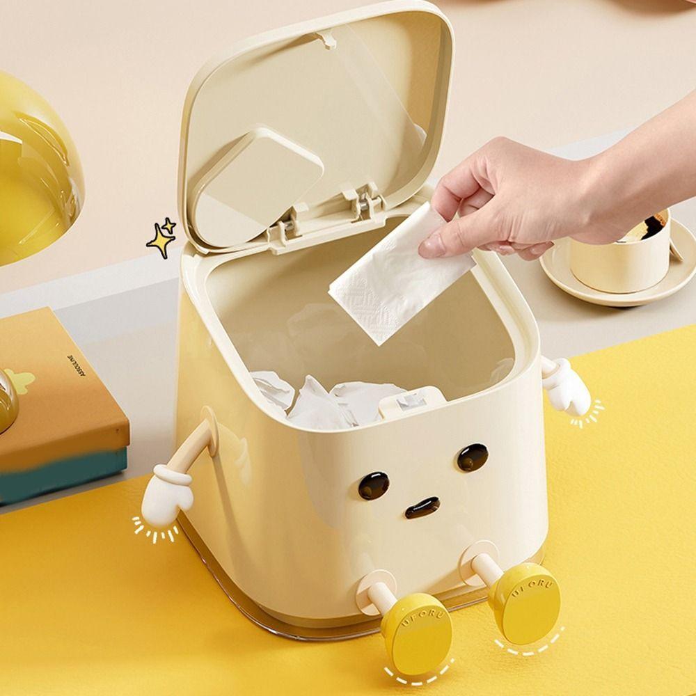 Plastic Desktop Trash Can Push Type Small Storage Bucket Light Luxury Mini Waste Bins  for Home