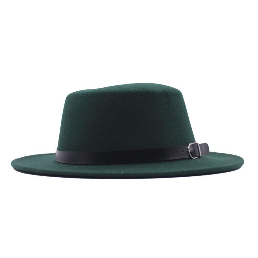 European and American new flat-brimmed flat-top hat woolen top hat women's fashion black belt jazz hat Panama hat