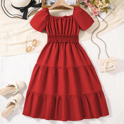 Girls' Retro Princess Dress: 2025 Summer Lace Patchwork Short Sleeve European-American Style