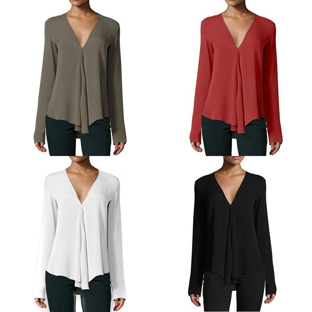 Elegantes Damen Sommer Freizeit Langarm Locker Chiffon T-Shirt Bluse Für Alle Größen