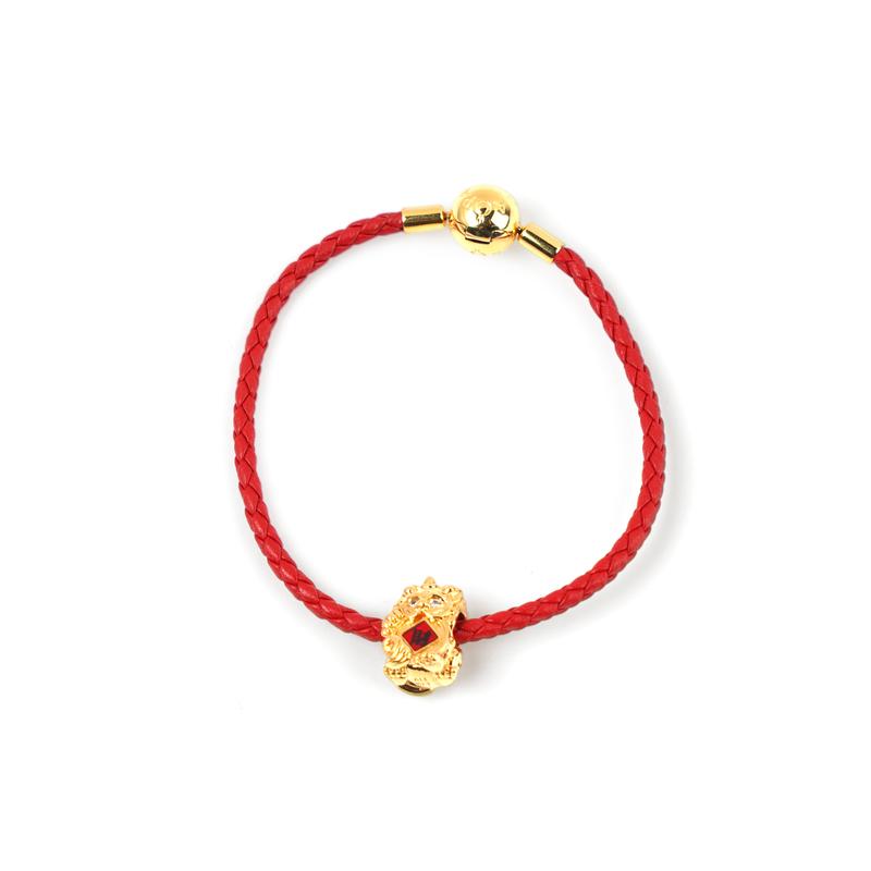 Pandora Series Pixiu charm single circle cow leather, bracelet for women, gold