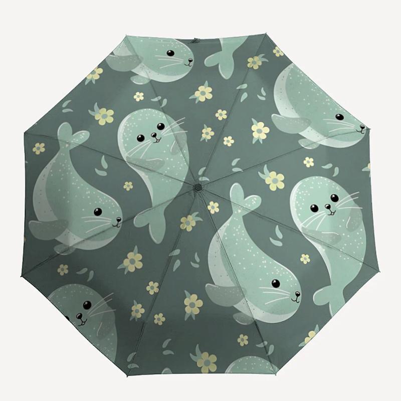 

1pc Seal Pattern Automatic Open/close Umbrella, 8-Rib sturdy structure, Portable Travel Umbrella, Parties, Everyday Useb011