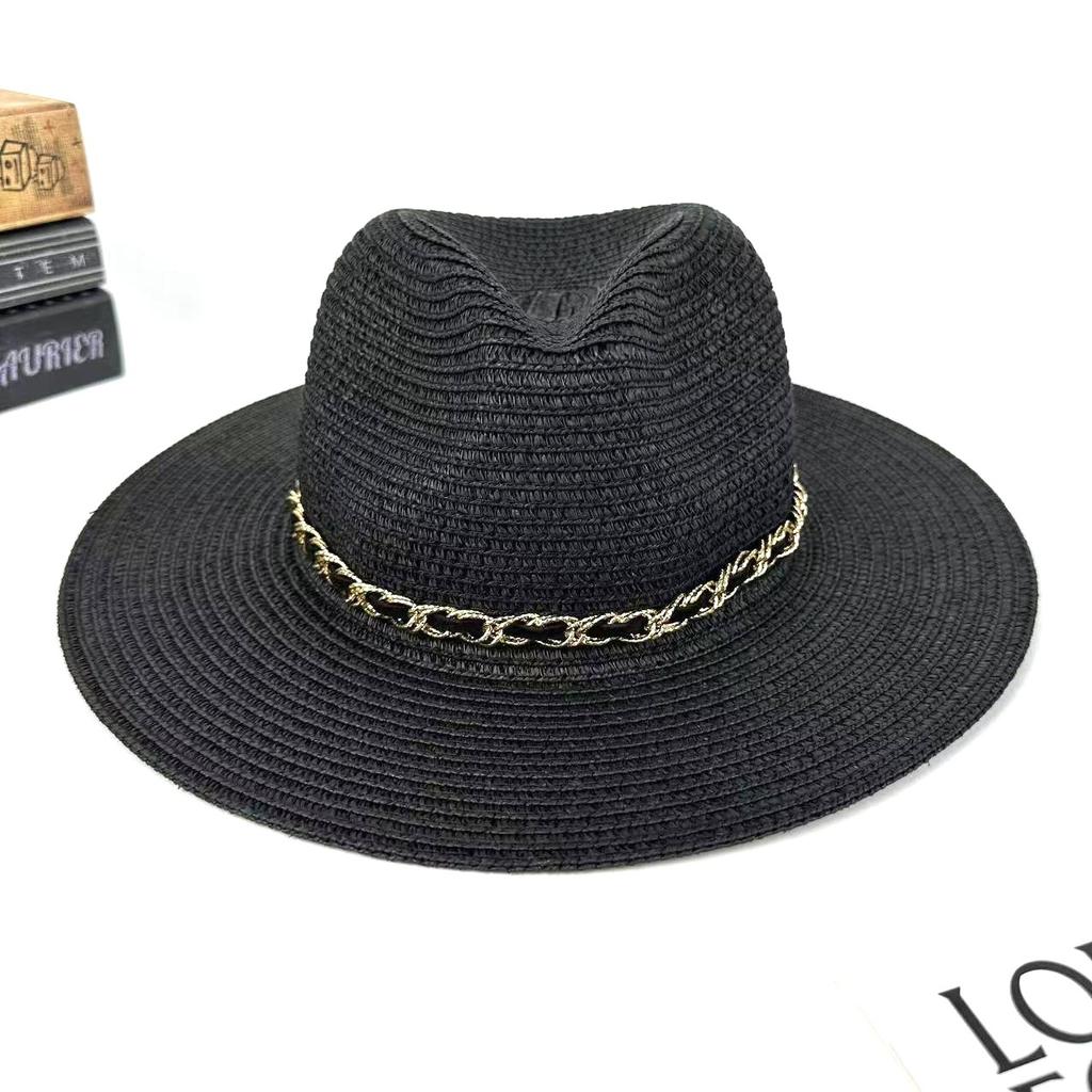 European And American French Straw Chain Sunshade Sun Protection Straw Hat Beach Vacation Sun Hat Men And Women Couple Top Hat