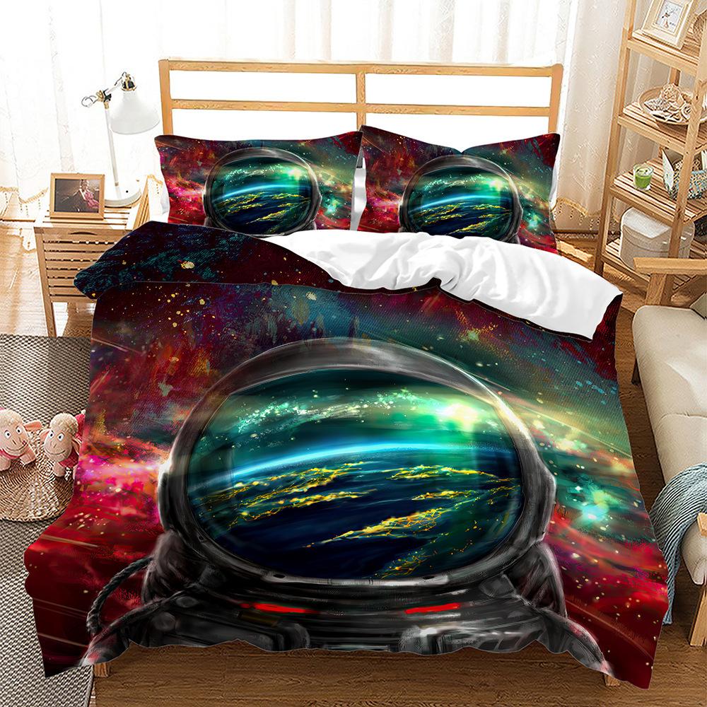 Bett Dreiteilig Lernen Musik Camping Astronaut Sport 3D Digitaldruck Set