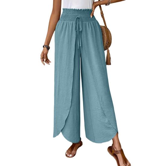 Women Pants Elastic Waist High Side Split Casual Pants Spring Summer Autumn Breathable Solid Color Loose Fit Wide Legs Trousers