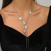 Circular Heart-Shaped Geometric Necklace Hollow Y-Shaped Design Creative Long Pendant Tassel Necklace Women's Trendy Jewelry