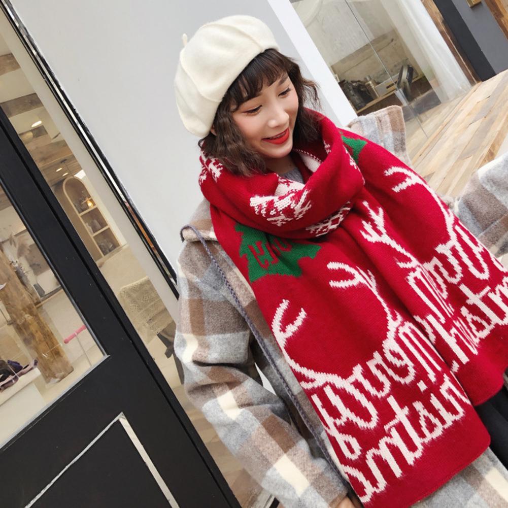 Women Fashion Christmas Elemental Pattern Knitted Woolen Scarf Warm Shawl Couples Christmas Gifts