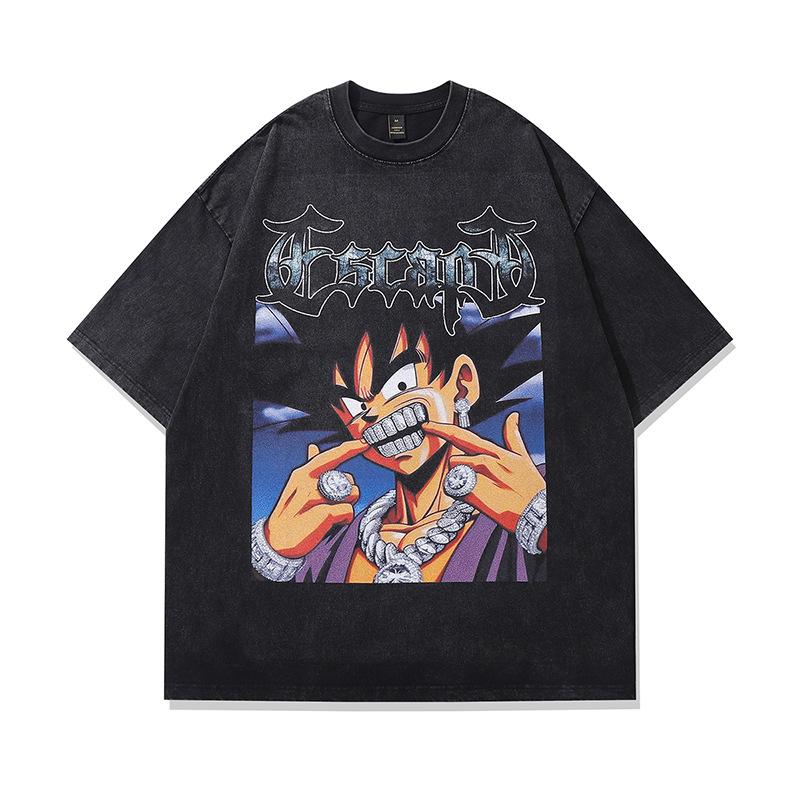 American High Street Old Washing Spoof Direct Injection Printing Short-Sleeved T-Shirt Men'S Oversize Trendy Ins Top