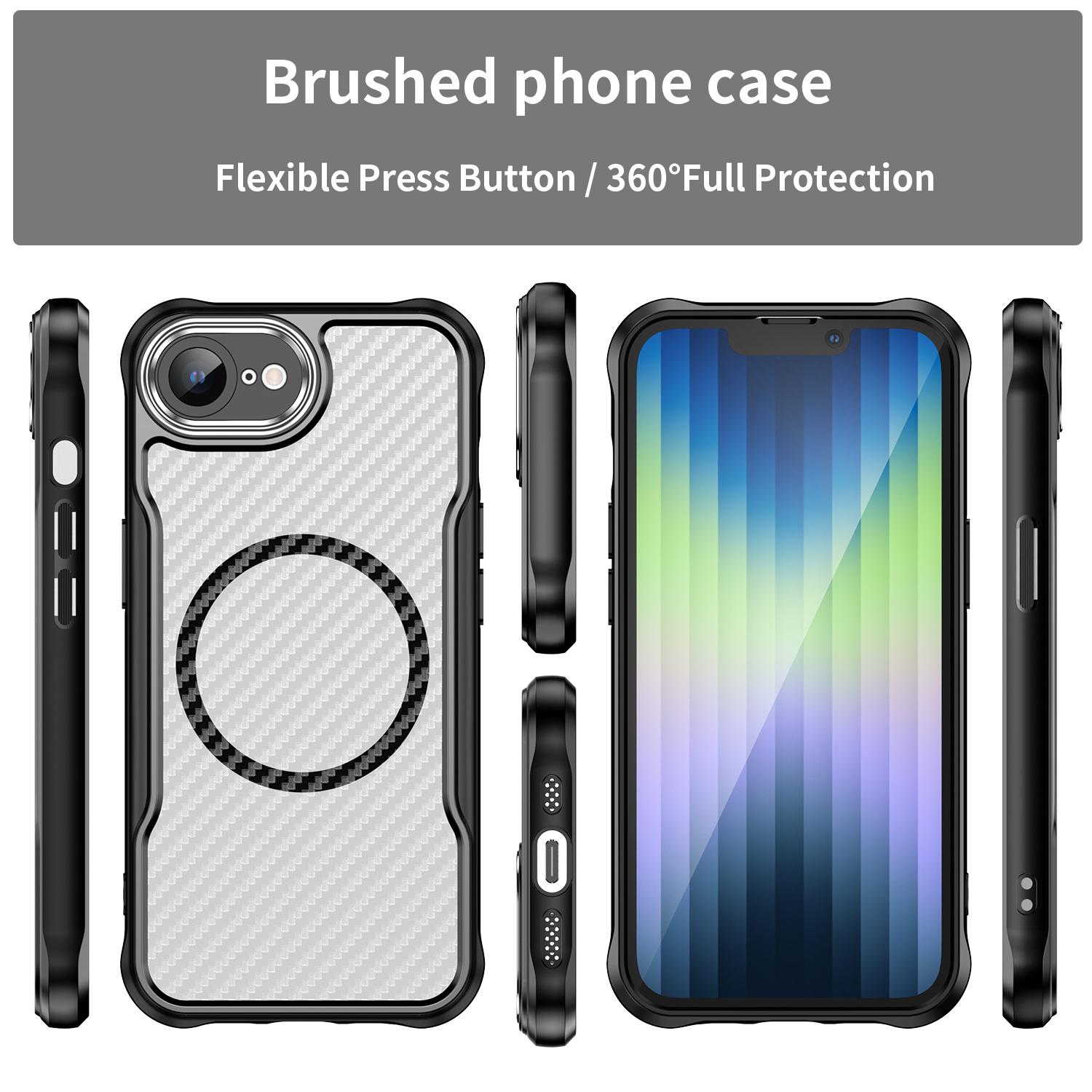 

For iPhone 16e Case TPU+PC Carbon Fiber Phone Cover Compatible with MagSafe Black