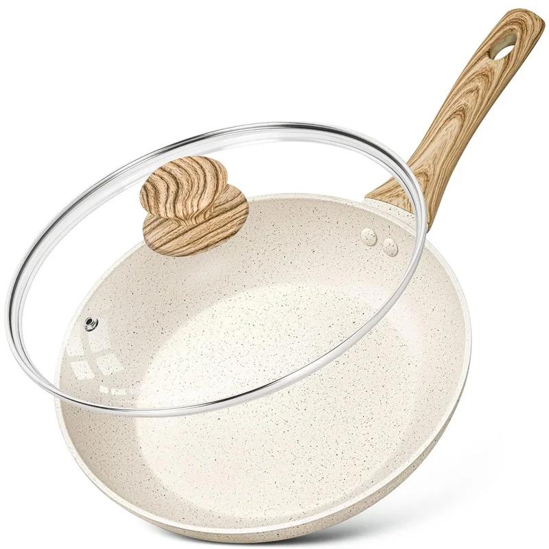 

MICHELANGELO12 Inch Non-stick Frying Pan with Lid Granite Skillet with Anti-Scald Handle Non-Toxic Coating Induction Compatible белый