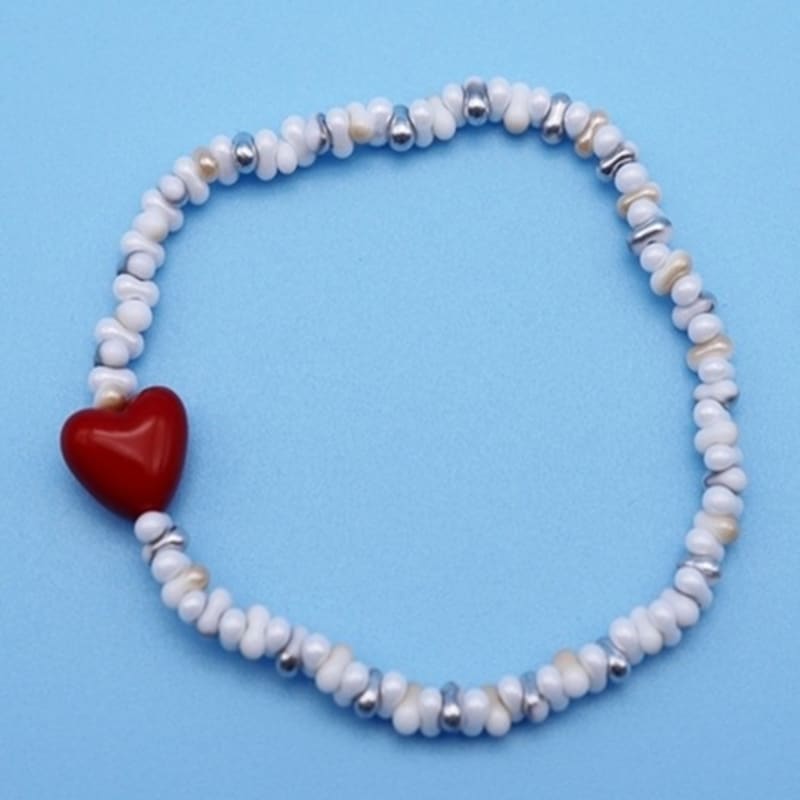 BONBEAU Herzpunkt niedliche Perlen Armband Blau rote Herzperlen Armband