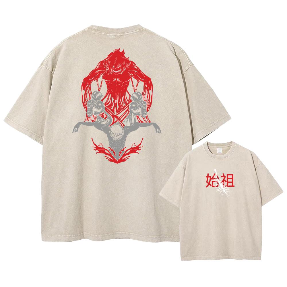 Anime Attack On Titan Acid T Shirts Casual Vintage Washed Shingeki No Kyojin Tee Short Sleeve Manga Gothic Tops Summer