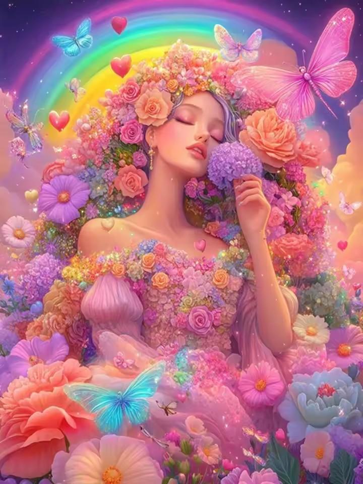 

Полная квадратная круглая алмазная мозаичная картина Мечтательное розовое дерево Девушка Цветок Радуга Алмазная вышивка Украшение для дома Вышивка крестом Full Round 20x30CM