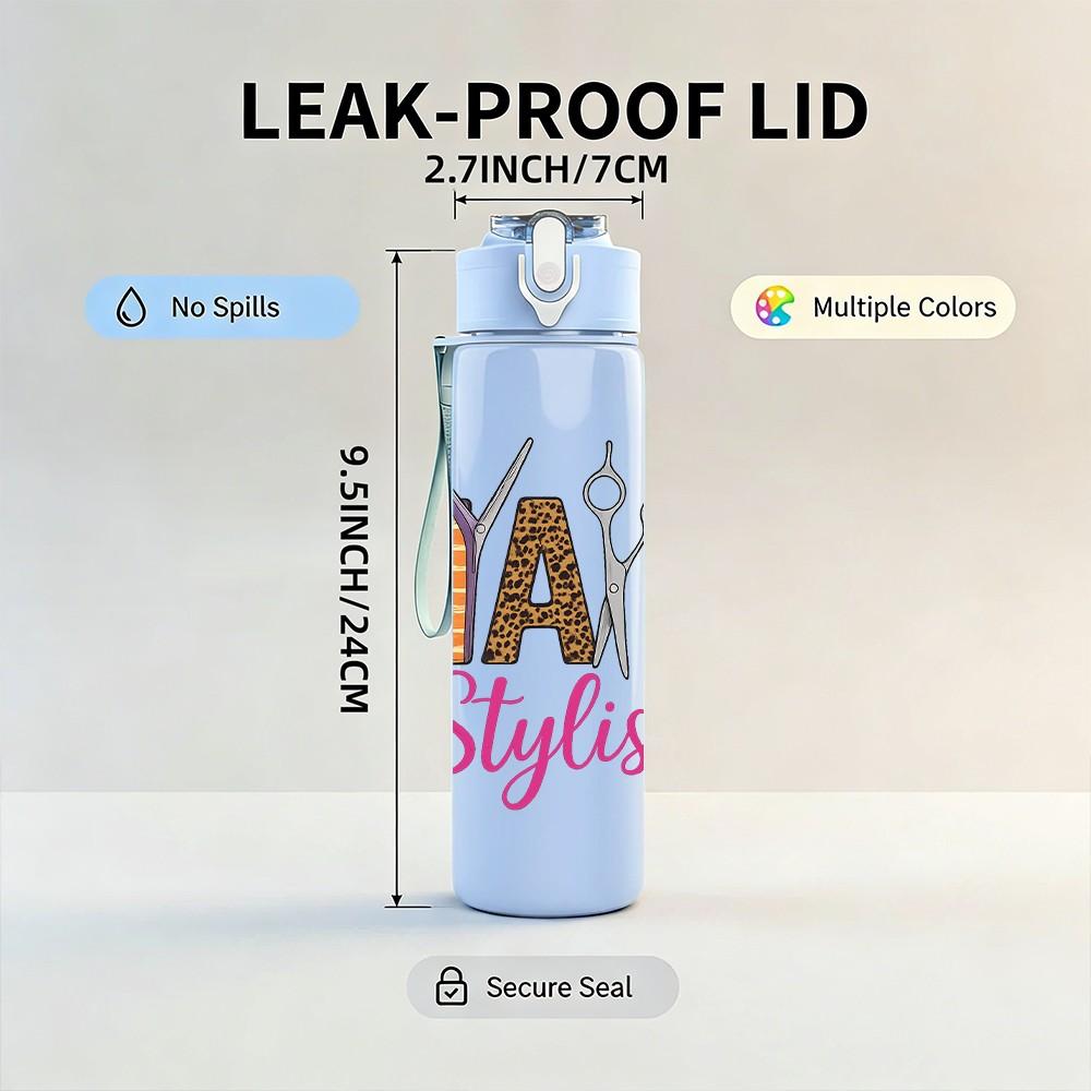 1PC Hair Stylish Color Letter Art 750ml Color Plastic Sports Water Bottle Leakproof Flip Straw Lid Suitable for Sports Office Home Use