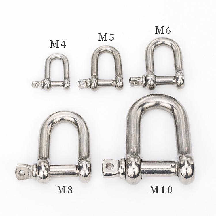 304 Stainless Steel Marine D-Shaped Shackle with Eye Bolt Hook (M2/M8/M10)