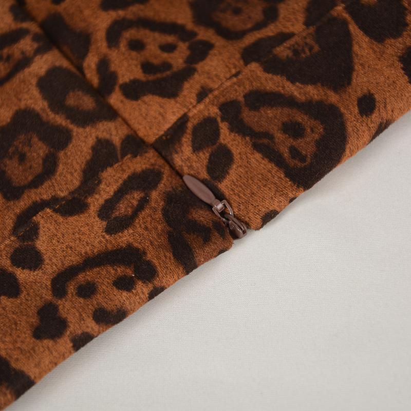 Women Zipper High Waist Chamois Leopard Package Hip Skirt
