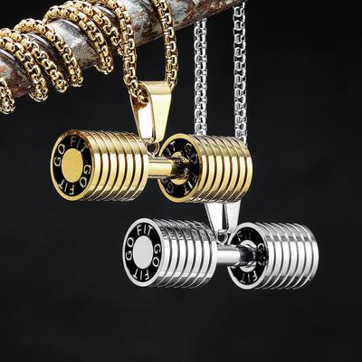 316L Stainless Steel Dumbbell Necklace for Men Fitness Bodybuilding Punk Rock Jewelry Gift Rider Chain