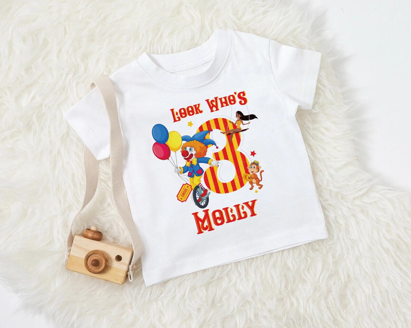 Birthday circus Theme personalised children s Boys Baby Children T-shirt ANY AGE/clown/kids/toddler 160