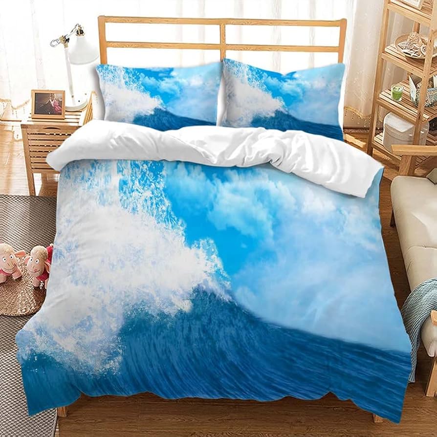 Sea Wave Texture Duvet Cover Twin Queen 2/3pcs Blue Ocean Spray Waves Bedding Set Azure Seawater Comforter Cover For Boys Girls