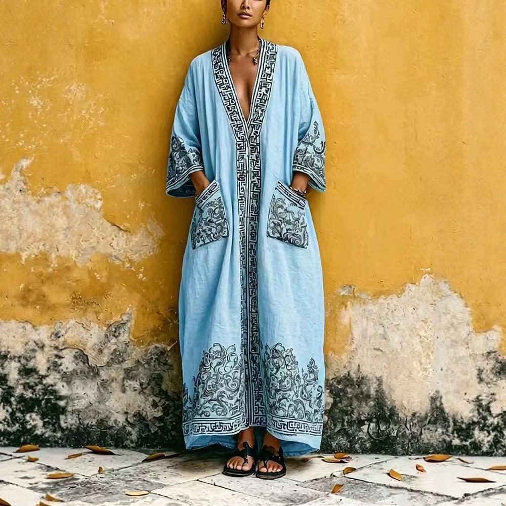 European and American bohemian women's dress seaside vacation elegant fashion print