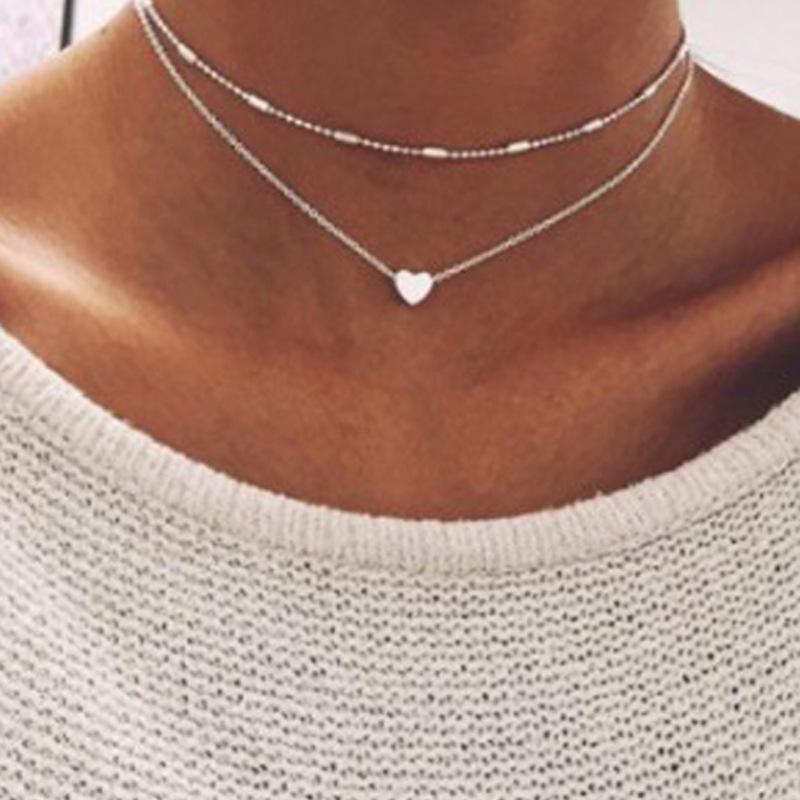 Trendy Heart-Shaped Multi-Layer Clavicle Chain Necklace for Women