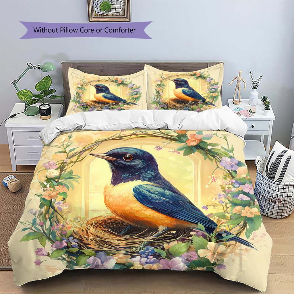 Flower Bird Pattern Bedding Quilt Set  Home Decoration  Gift (1 * duvet cover + 2 * pillowcase  without core)